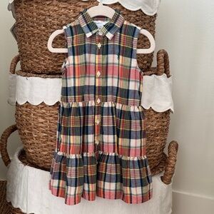 Ralph Lauren Sleeveless Plaid Tiered Dress in Red, Navy & Cream